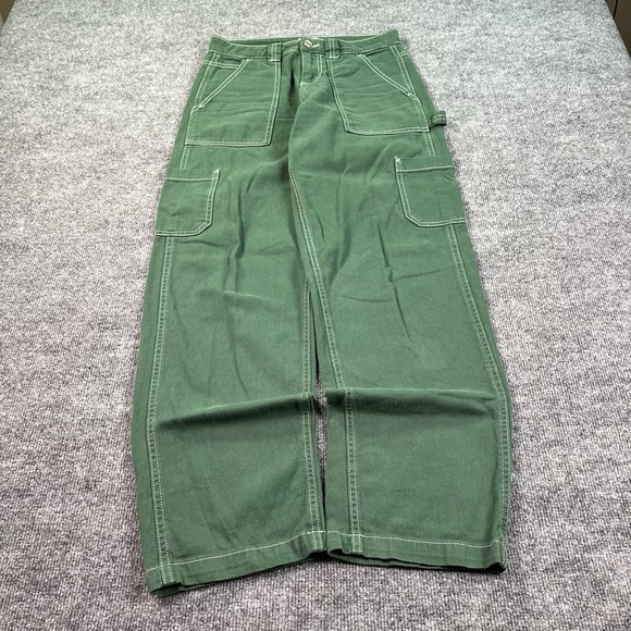 Garage Jeans Womens 0 28x31 Green Carpenter Mid Rise Baggy Denim Contrast Stitch - Picture 1 of 7